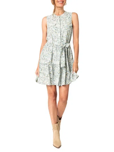Gibsonlook Women's Wildflower Floral Belted Tiered Dress In Misty Blue
