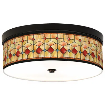 Giclee Gallery 14" Wide Reds Shade Pattern Bronze Led Ceiling Light