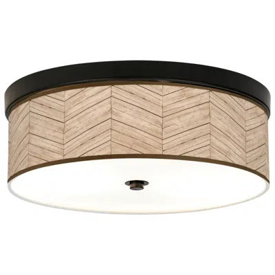 Giclee Gallery 14" Wide Rustic Woodwork Led Bronze Ceiling Light