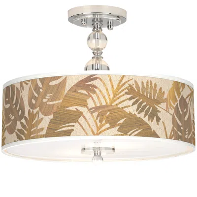 Giclee Gallery 16" Wide Tropical Woodwork Shade Ceiling Light