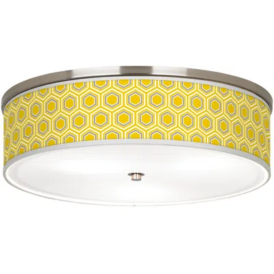 Giclee Gallery 20 1/4" Honeycomb Yellow Shade Nickel Ceiling Light