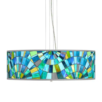 Giclee Gallery 24" Blue Lagos Mosaic 4-light Modern Pendant Chandelier