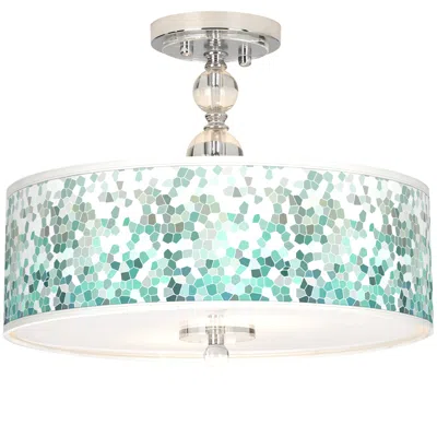 Giclee Gallery Aqua Mosaic Giclee 16" Wide Semi-flush Ceiling Light
