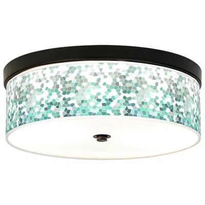 Giclee Gallery Aqua Mosaic Pattern 14" Wide Bronze Led Ceiling Light