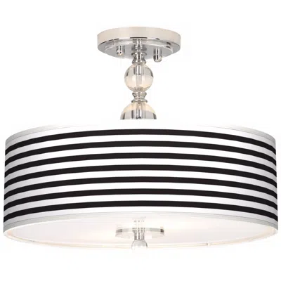 Giclee Gallery Black Horizontal Stripe 16" Wide Semi-flush Ceiling Light