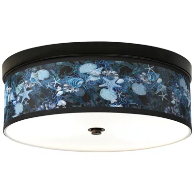 Giclee Gallery Blue Seas Pattern 14" Bronze Led Ceiling Light
