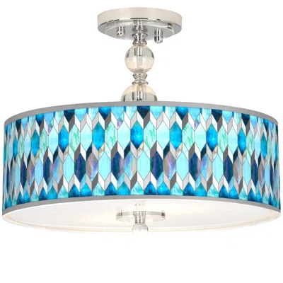 Giclee Gallery Blue Tiffany-style Giclee 16" Wide Semi-flush Ceiling Light