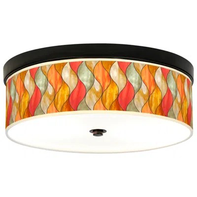 Giclee Gallery Flame Mosaic Pattern 14" Bronze Led Ceiling Light