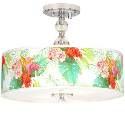 Giclee Gallery Island Floral Giclee 16" Wide Semi-flush Ceiling Light