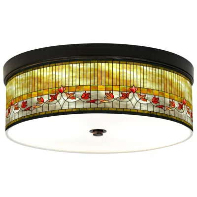 Giclee Gallery Lily Flower Pattern 14" Wide Bronze Led Ceiling Light