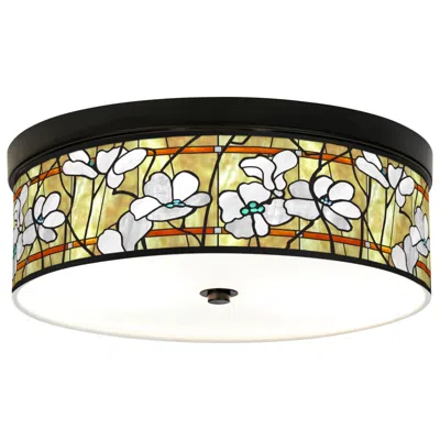 Giclee Gallery Magnolia Mosaic Print 14" Wide Bronze Led Ceiling Light