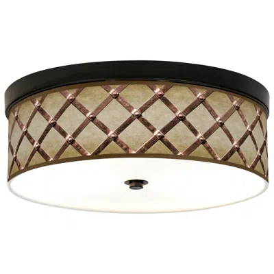 Giclee Gallery Metal Weave Pattern 14" Wide Bronze Led Ceiling Light