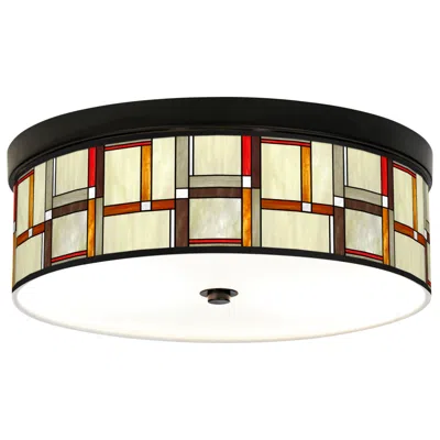 Giclee Gallery Modern Squares 14" Rustic Bronze Led Ceiling Light