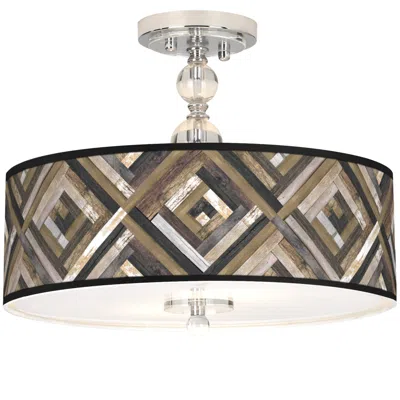 Giclee Gallery Woodwork Diamonds Giclee 16" Wide Semi-flush Ceiling Light