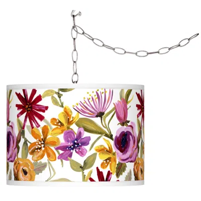 Giclee Glow 13 1/2" Wide Bountiful Blooms Pattern Plug-in Swag Pendant