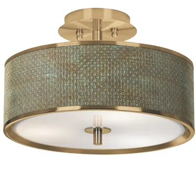 Giclee Glow 14" Interweave Patina Shade And Gold Drum Ceiling Light