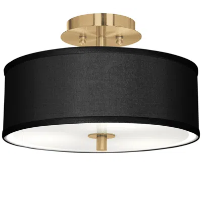 Giclee Glow 14" Wide Black Faux Silk Shade And Gold Drum Ceiling Light