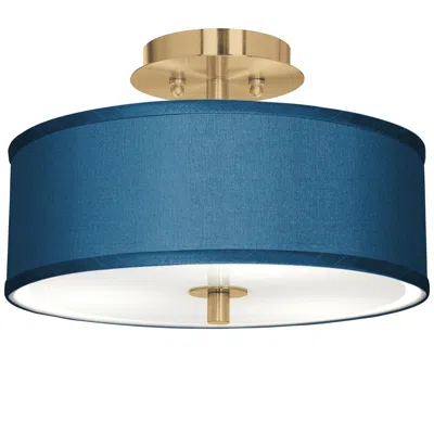 Giclee Glow 14" Wide Blue Faux Silk And Gold Ceiling Light