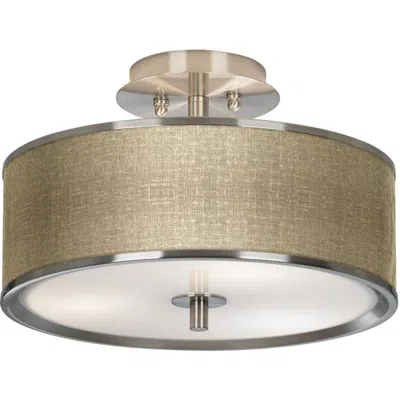 Giclee Glow 14" Wide Burlap Print Drum Ceiling Light