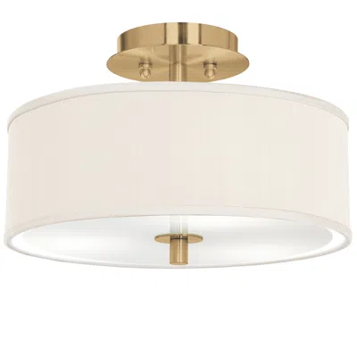 Giclee Glow 14" Wide  Cream Faux Silk And Gold Ceiling Light