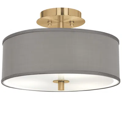 Giclee Glow 14" Wide Gray Faux Silk Shade And Gold Ceiling Light