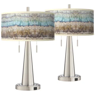 Giclee Glow 23" Marble Jewel Shade Brushed Nickel Usb Lamps Set Of 2