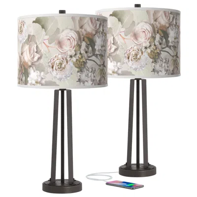 Giclee Glow 25 1/2" Rosy Blossoms Dark Bronze Usb Table Lamps Set Of 2