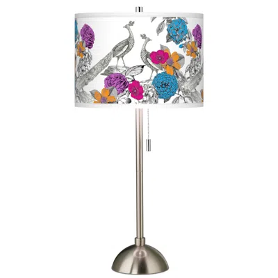 Giclee Glow 28" Peacocks In The Garden Brushed Nickel Table Lamp