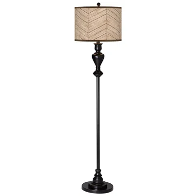 Giclee Glow 58" Rustic Woodwork Shade Black Bronze Floor Lamp