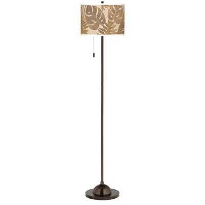 Giclee Glow 62" High Tropical Woodwork Shade Bronze Club Floor Lamp