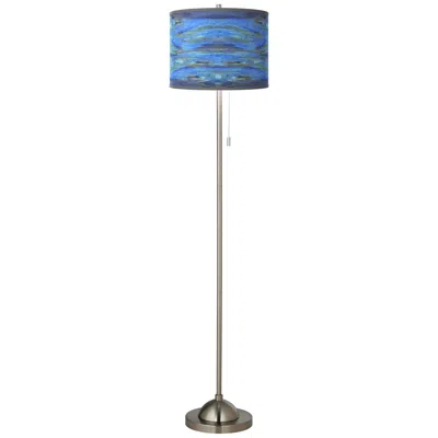 Giclee Glow 62" Oceanside Blue Shade Nickel Pull Chain Floor Lamp
