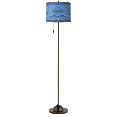 Giclee Glow 62" Oceanside Blue Shade With Bronze Club Floor Lamp