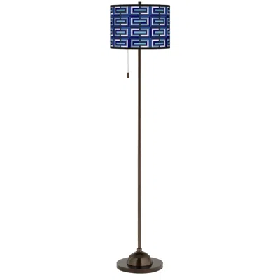 Giclee Glow 62" Parquet Blue Shade Bronze Club Floor Lamp