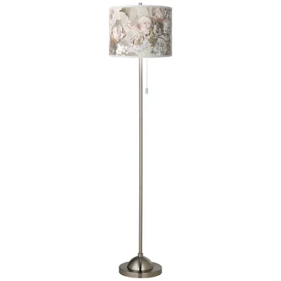 Giclee Glow 62" Rosy Blossoms Shade Nickel Pull Chain Floor Lamp