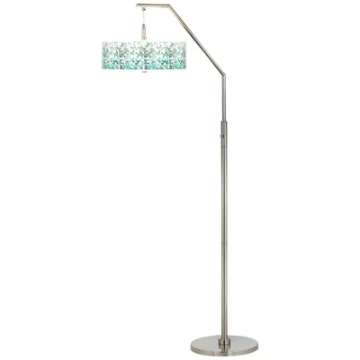 Giclee Glow 71 1/2" Aqua Mosaic Shade Arc Arm Floor Lamp