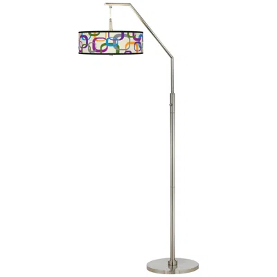 Giclee Glow 71 1/2" Retro Squares Pattern Giclee Shade Arc Floor Lamp