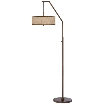 Giclee Glow 71 1/2" Rustic Woodwork Bronze Downbridge Arc Floor Lamp