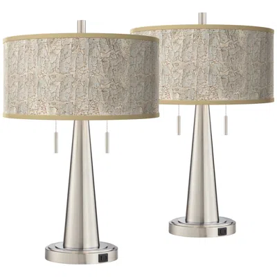 Giclee Glow Al Fresco Vicki Brushed Nickel Usb Table Lamps Set Of 2