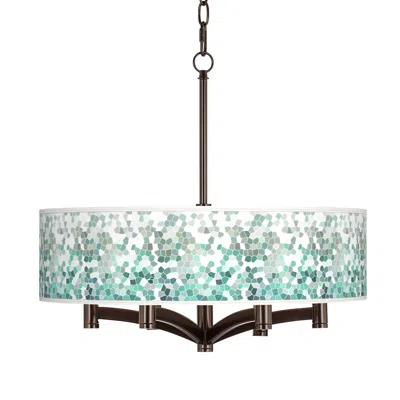 Giclee Glow Aqua Mosaic Ava 6-light Bronze Pendant Chandelier
