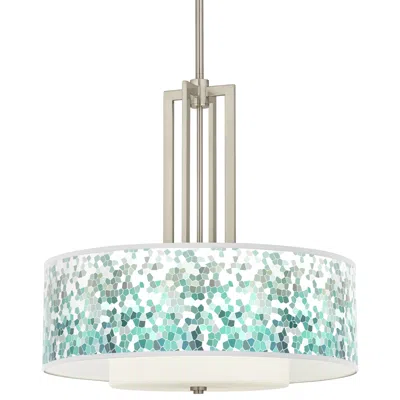 Giclee Glow Aqua Mosaic Carey 24" Brushed Nickel 4-light Chandelier