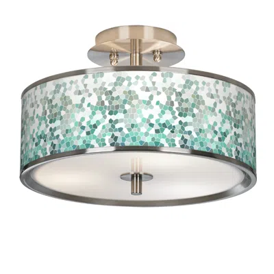 Giclee Glow Aqua Mosaic  14" Wide Ceiling Light