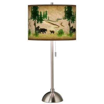 Giclee Glow Bear Lodge Giclee Brushed Nickel Table Lamp