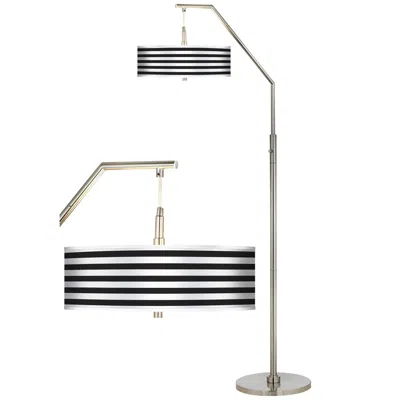 Giclee Glow Black Horizontal Stripe Giclee Shade Arc Floor Lamp