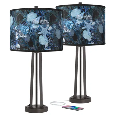 Giclee Glow Blue Seas Susan Dark Bronze Usb Table Lamps Set Of 2