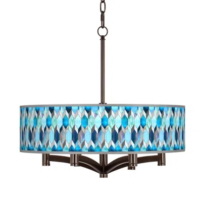 Giclee Glow Blue Tiffany-style Ava 6-light Bronze Pendant Chandelier
