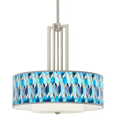 Giclee Glow Blue Tiffany-style Carey 24" Brushed Nickel 4-light Chandelier