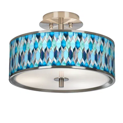 Giclee Glow Blue Tiffany-style  14" Wide Ceiling Light