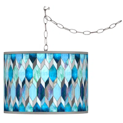 Giclee Glow Blue Tiffany-style  Plug-in Swag Pendant