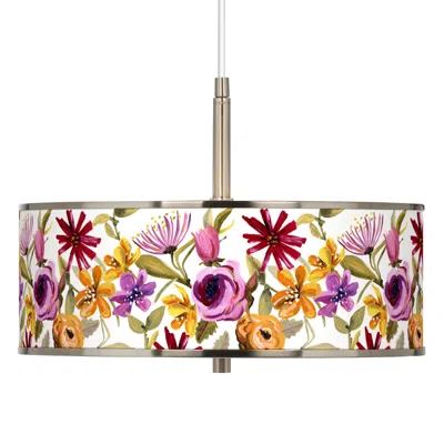Giclee Glow Bountiful Blooms Pattern 16" Wide Drum Pendant Light