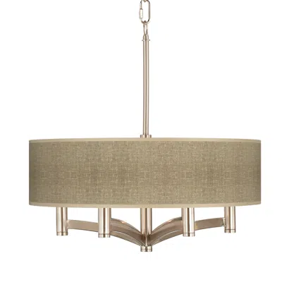 Giclee Glow Burlap Print 20" Wide 6-light Nickel Pendant Chandelier